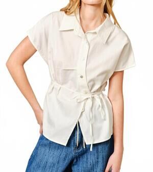 NEW AARON & AMBER belted detail button top in off white